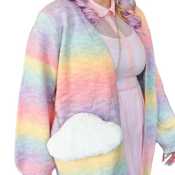 HELLO 3AM FOREVER Faux Fur Cloud Shaped Clutch Shoulder Purse Handbag White Gold - Picture 3 of 16